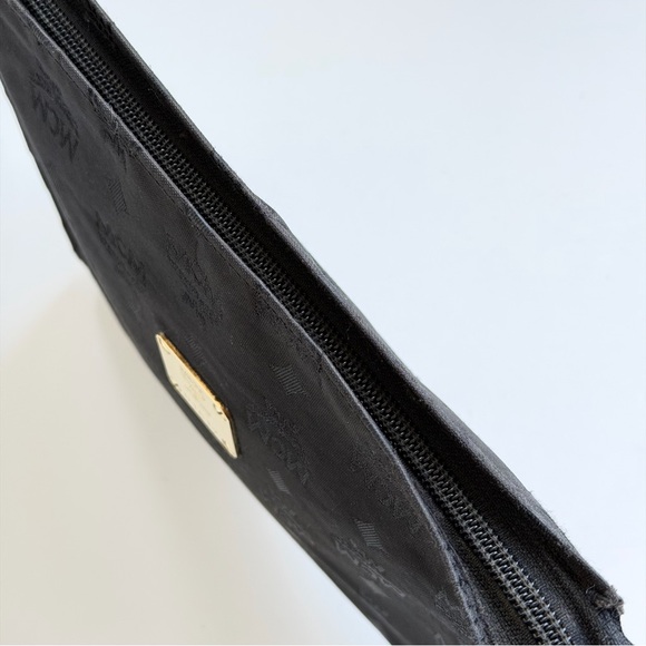 MCM Black Nylon Monogram Visetos Pouch with Gold Accents Unisex Travel Bag